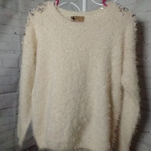 Katsumi Vintage Sweater 80s 90s Fuzzy Sparkle Shaggy Iridescent Pearl Medium M